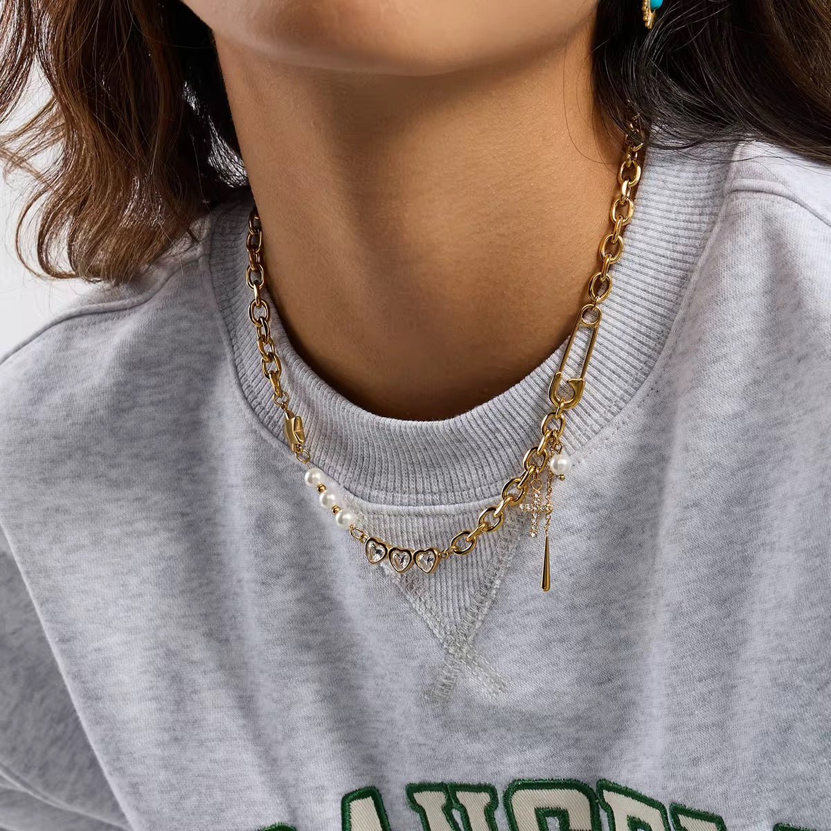 Five-Point Star Safety Pin Necklace